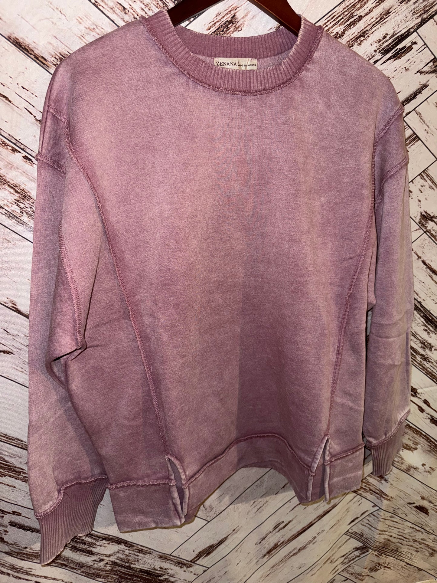 Acid Wash Exposed-Seam Fleece Sweatshirt