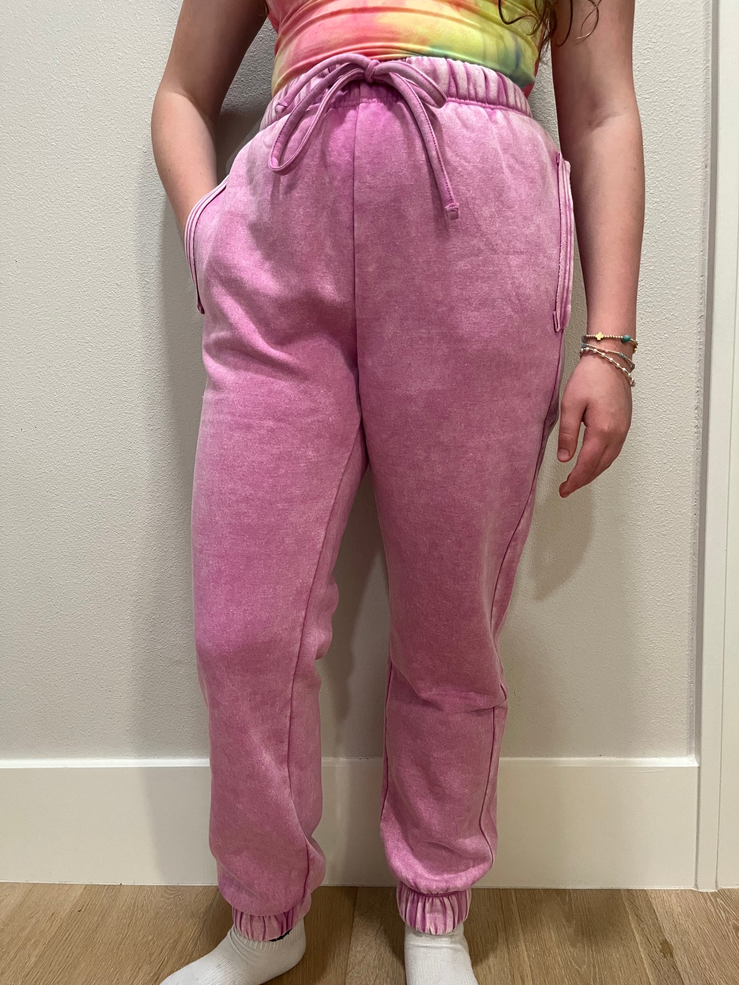 Acid Wash Fleece Sweatpants with Pockets