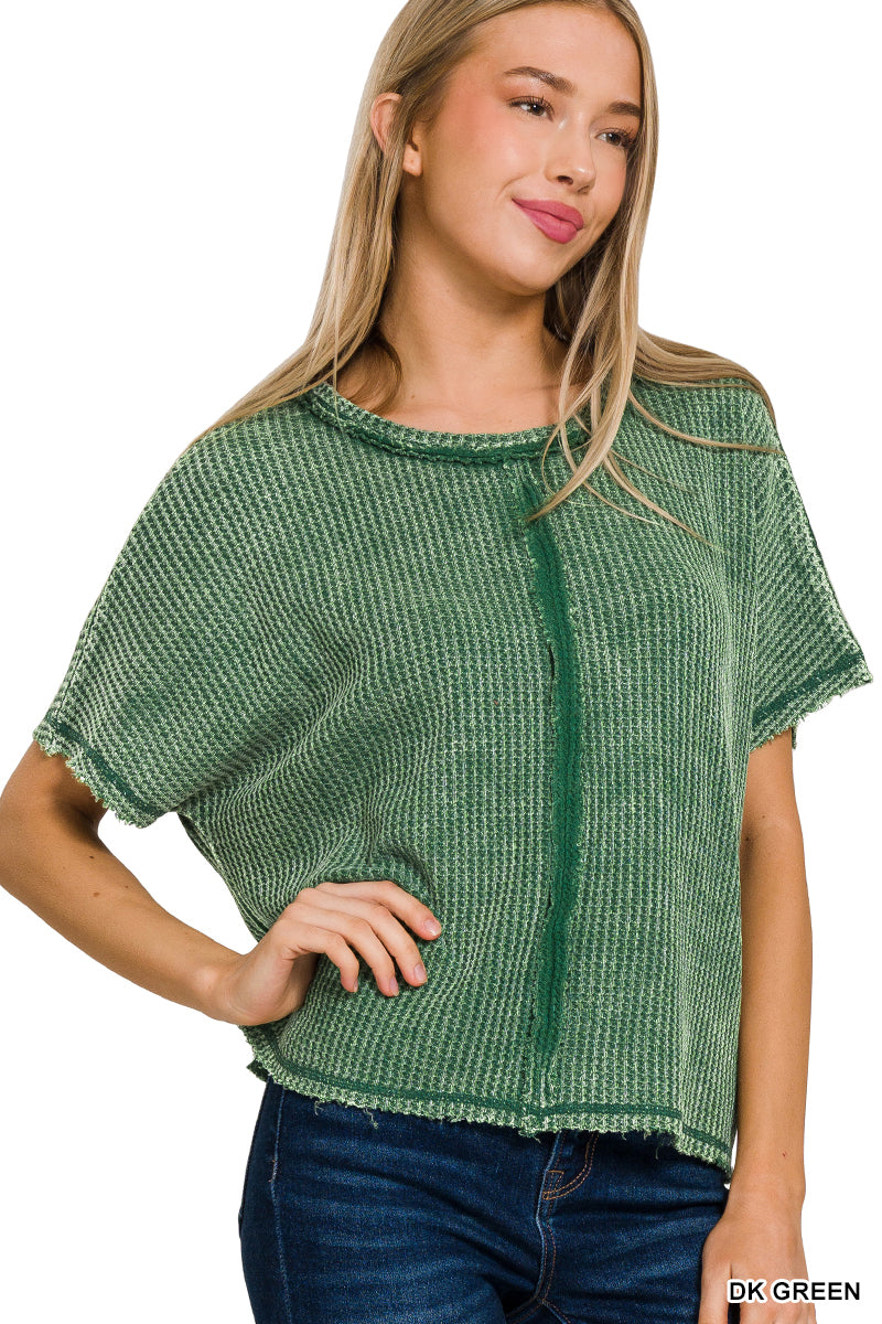 Acid Washed Baby Waffle Short Sleeve Top