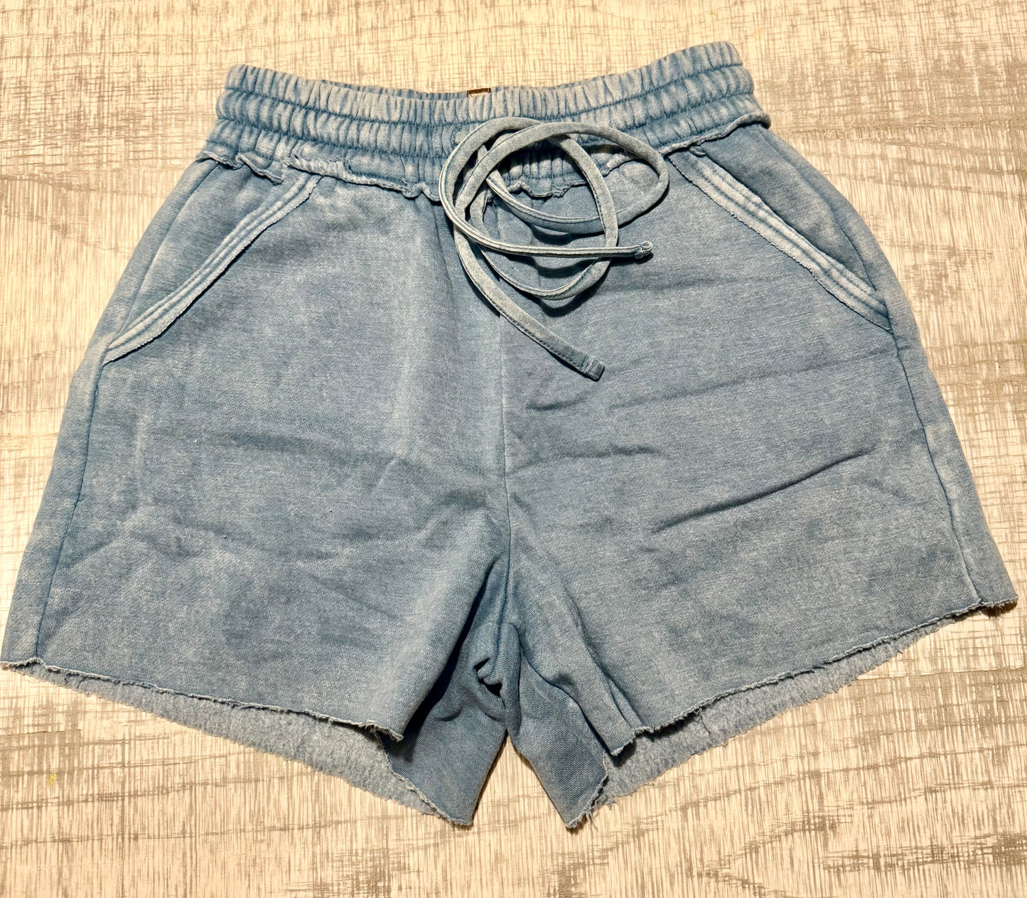 Acid Wash Fleece Drawstring Shorts with Pockets