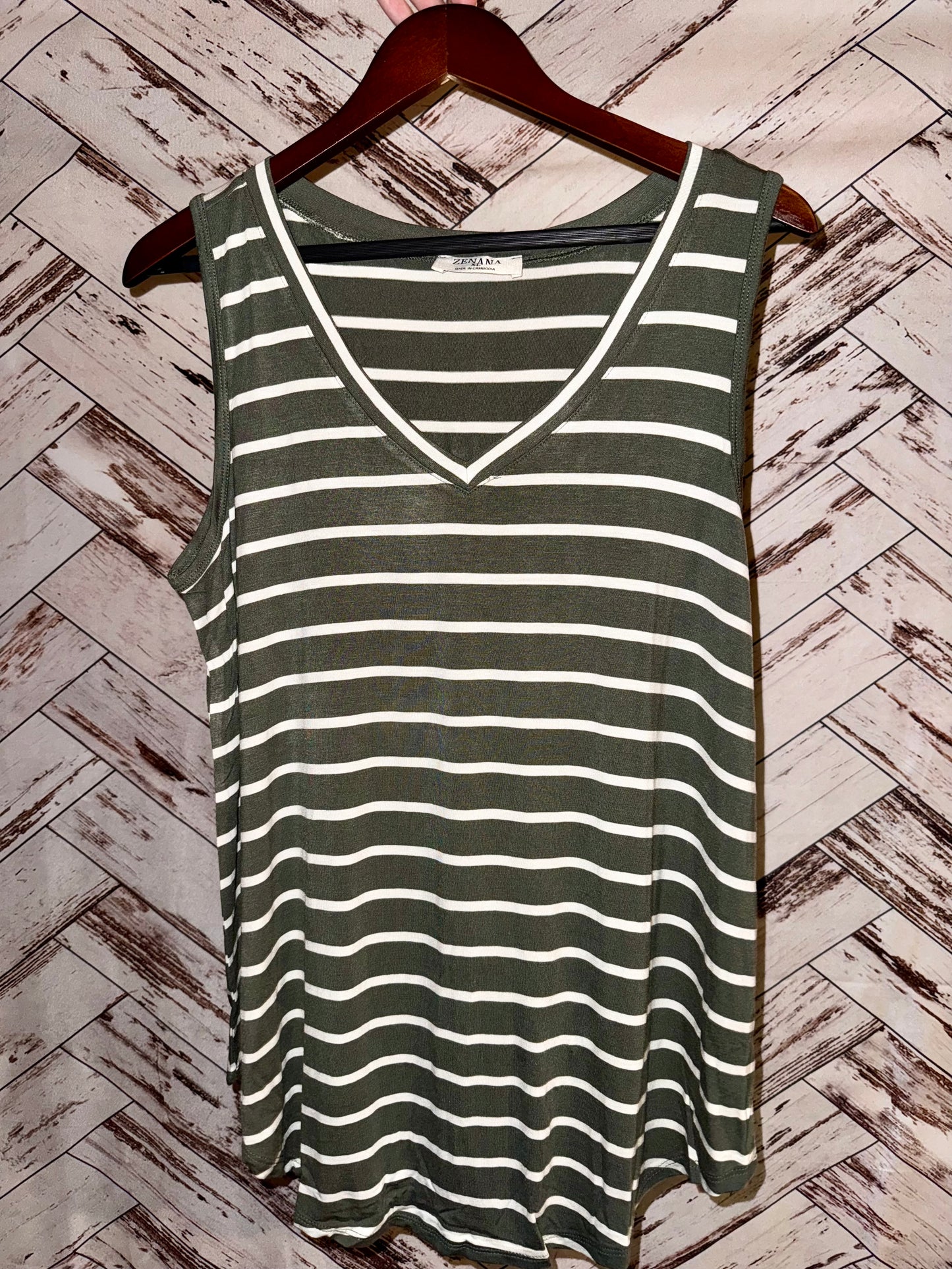 Striped Sleeveless V-neck Top