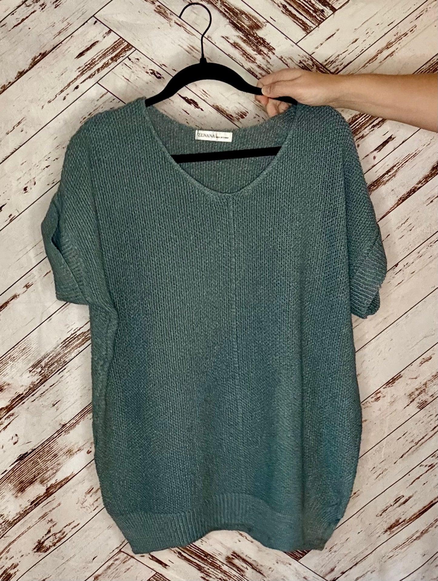 Center Seam Short Sleeve Sweater