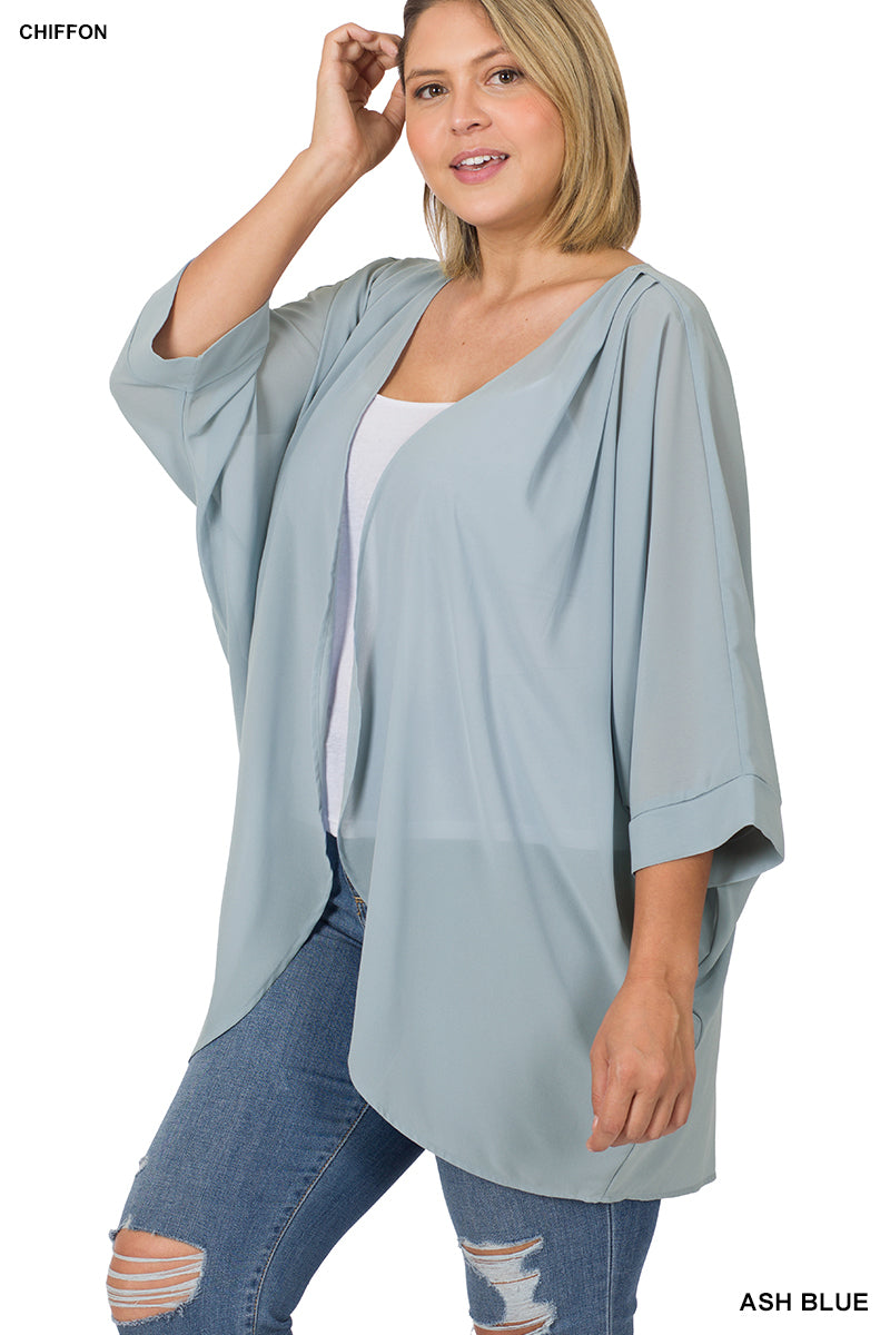 Woven Chiffon Cardigan with Shoulder Pleat