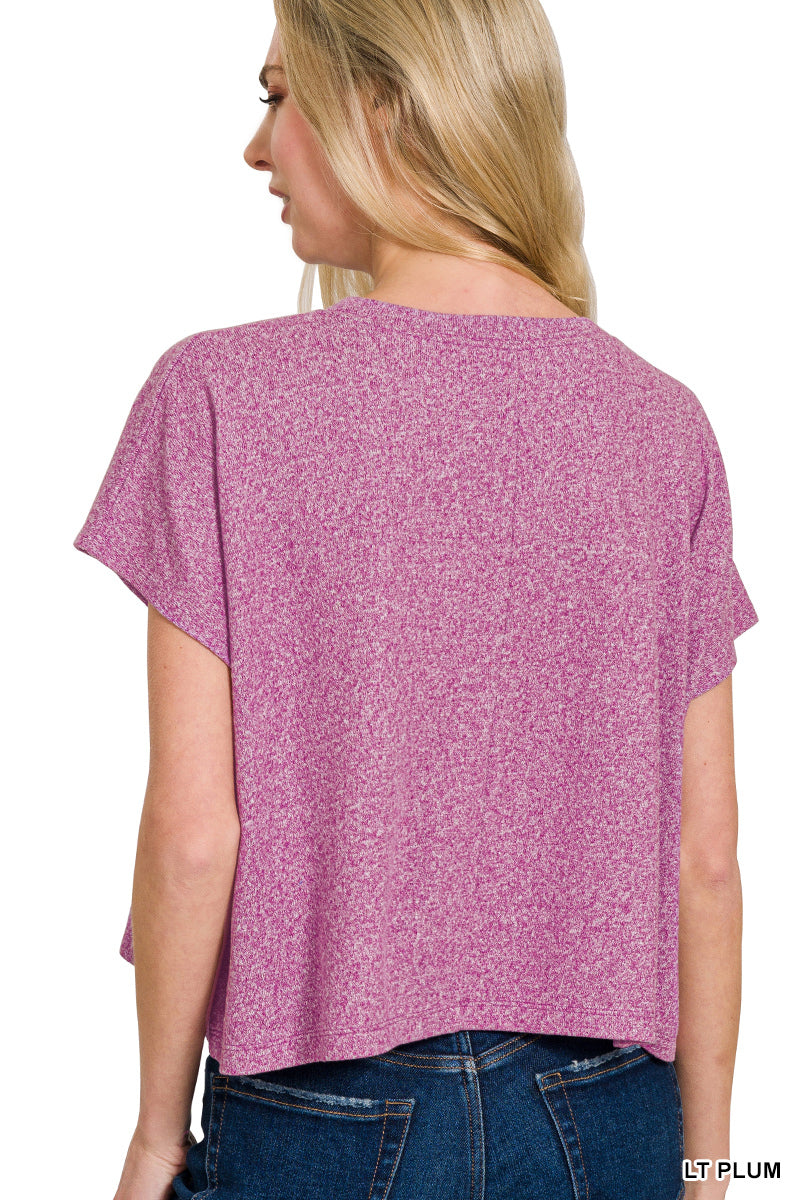 Soft Melange Short Sleeve Round Neck Cropped Top