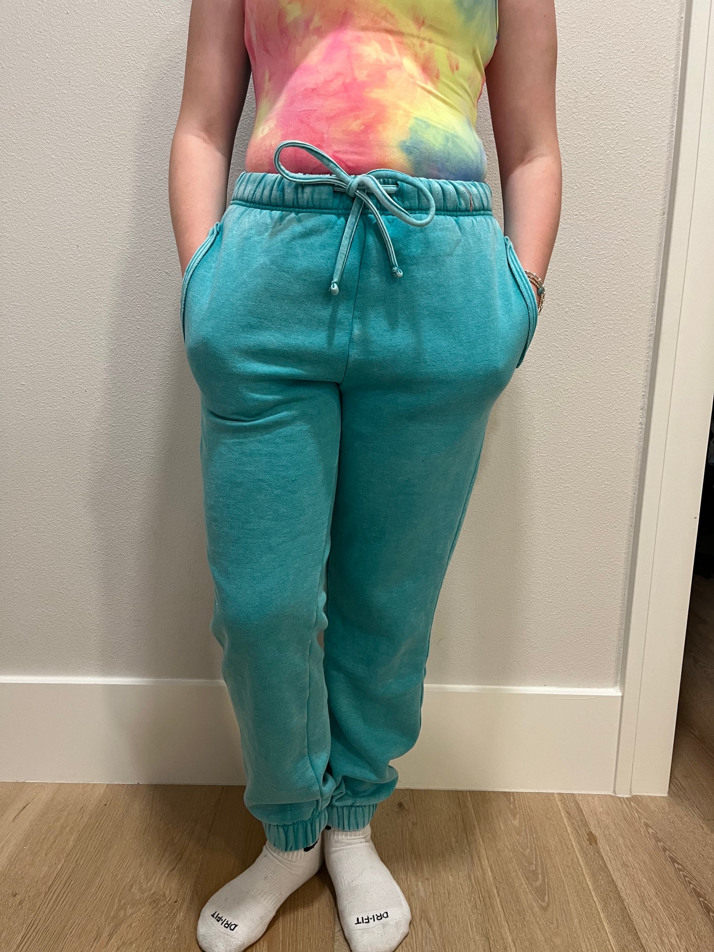Acid Wash Fleece Sweatpants with Pockets