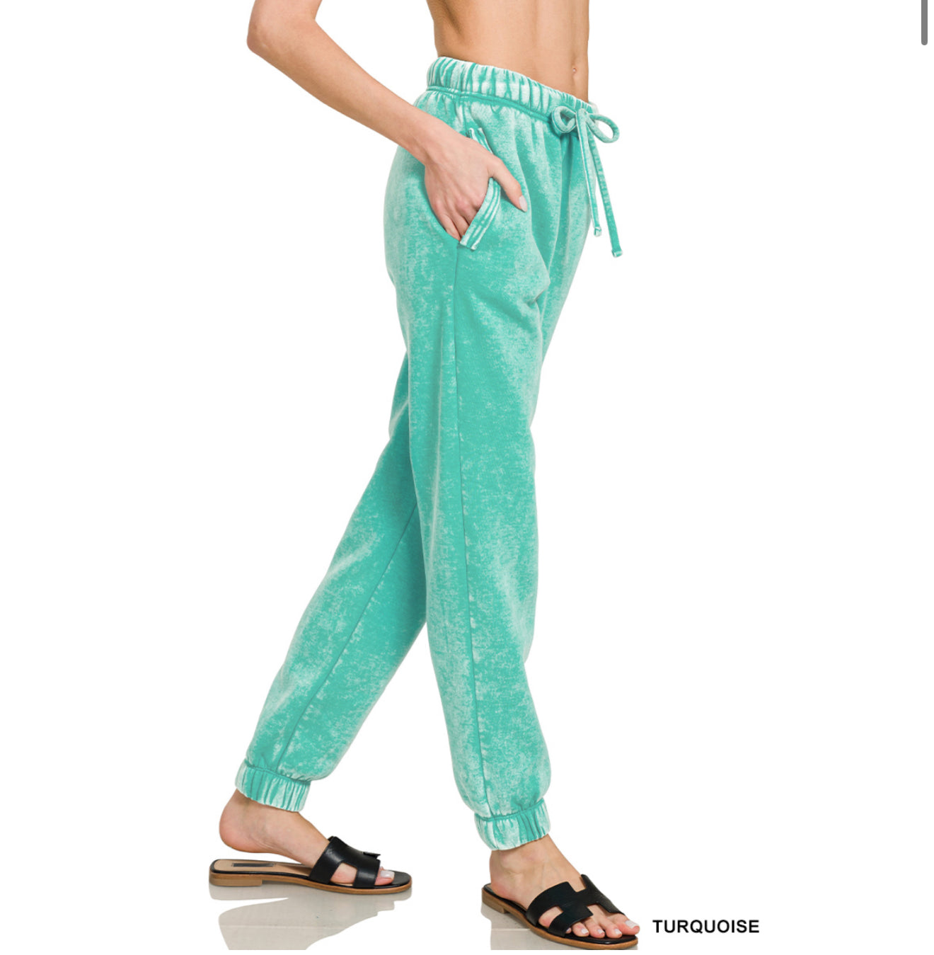 Acid Wash Fleece Sweatpants with Pockets