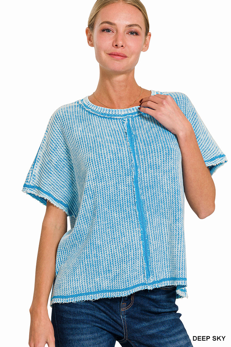 Acid Washed Baby Waffle Short Sleeve Top
