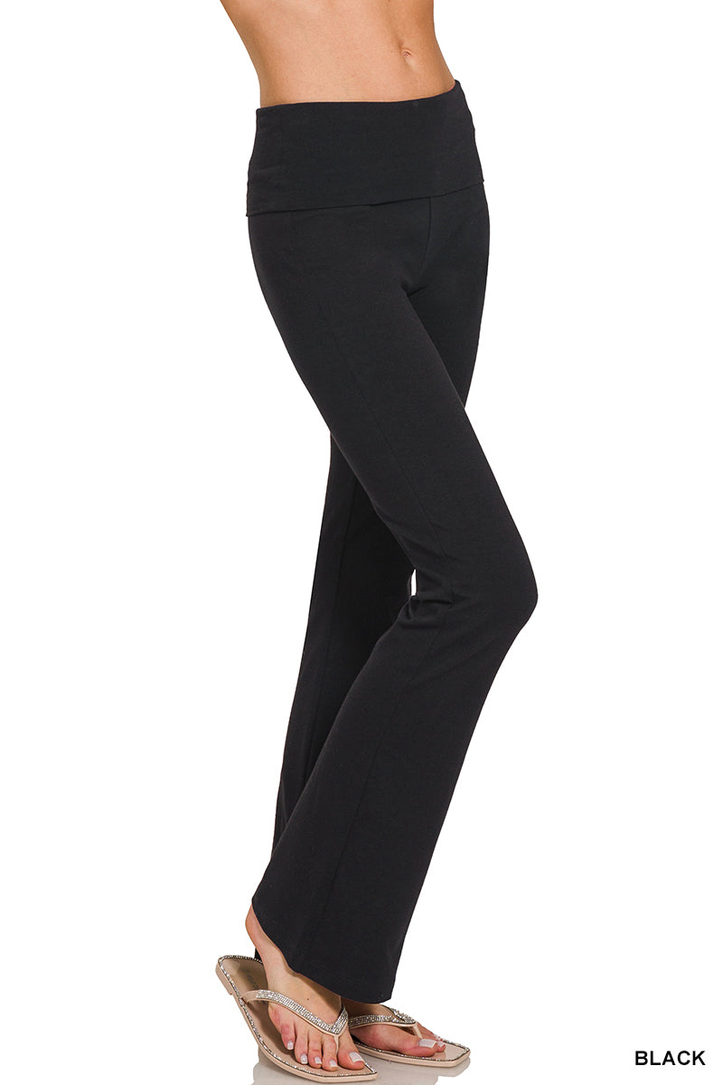 Premium Cotton Fold Over Flare Leg Yoga Pants