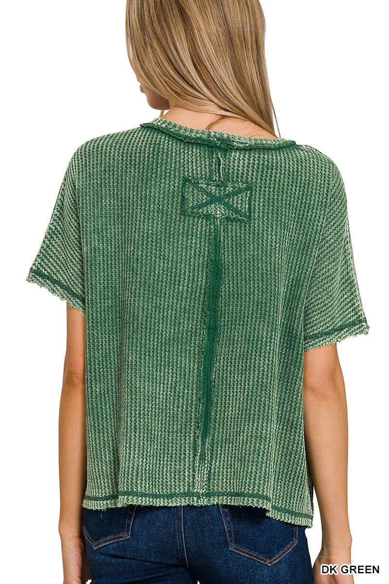 Acid Washed Baby Waffle Short Sleeve Top
