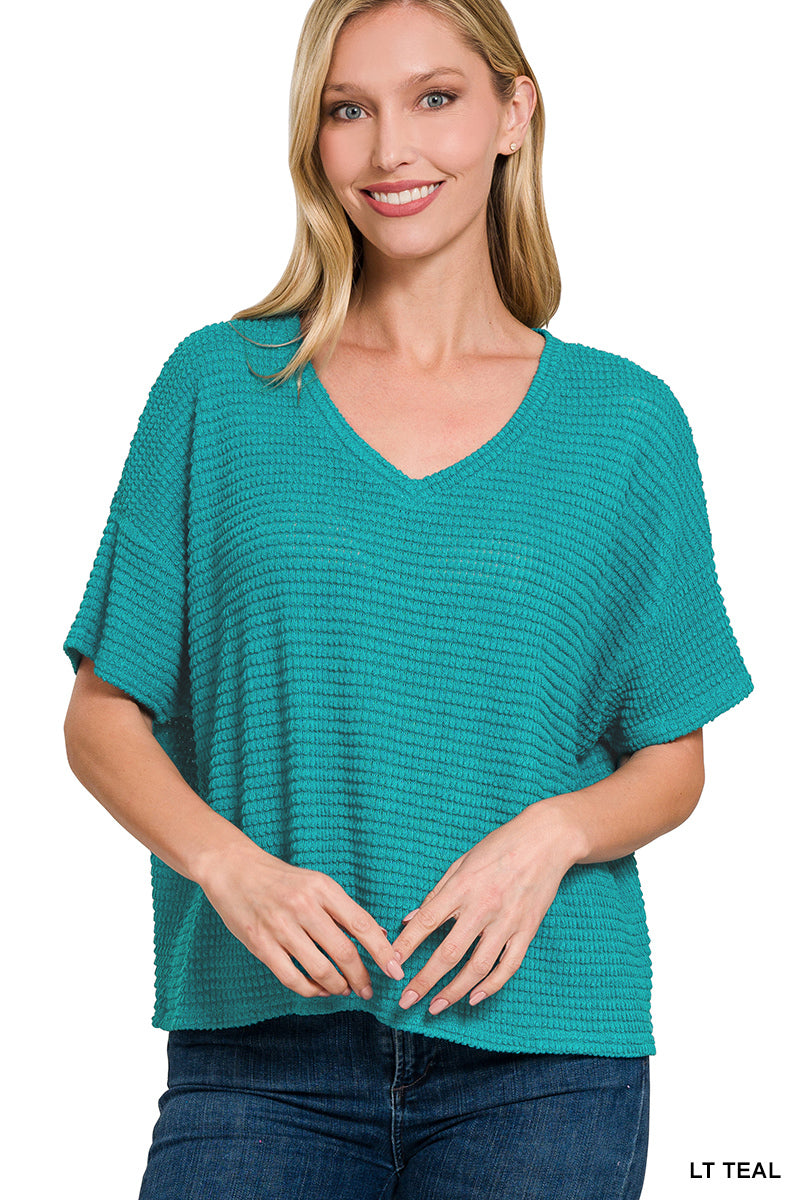 Drop Shoulder Short Sleeve Jacquard Sweater