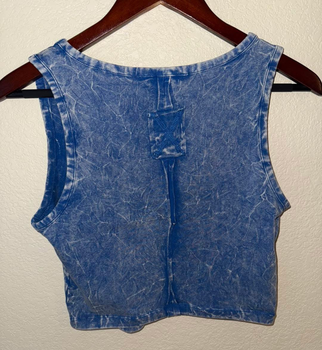Acid Washed Cotton V-Neck Sleeveless Top