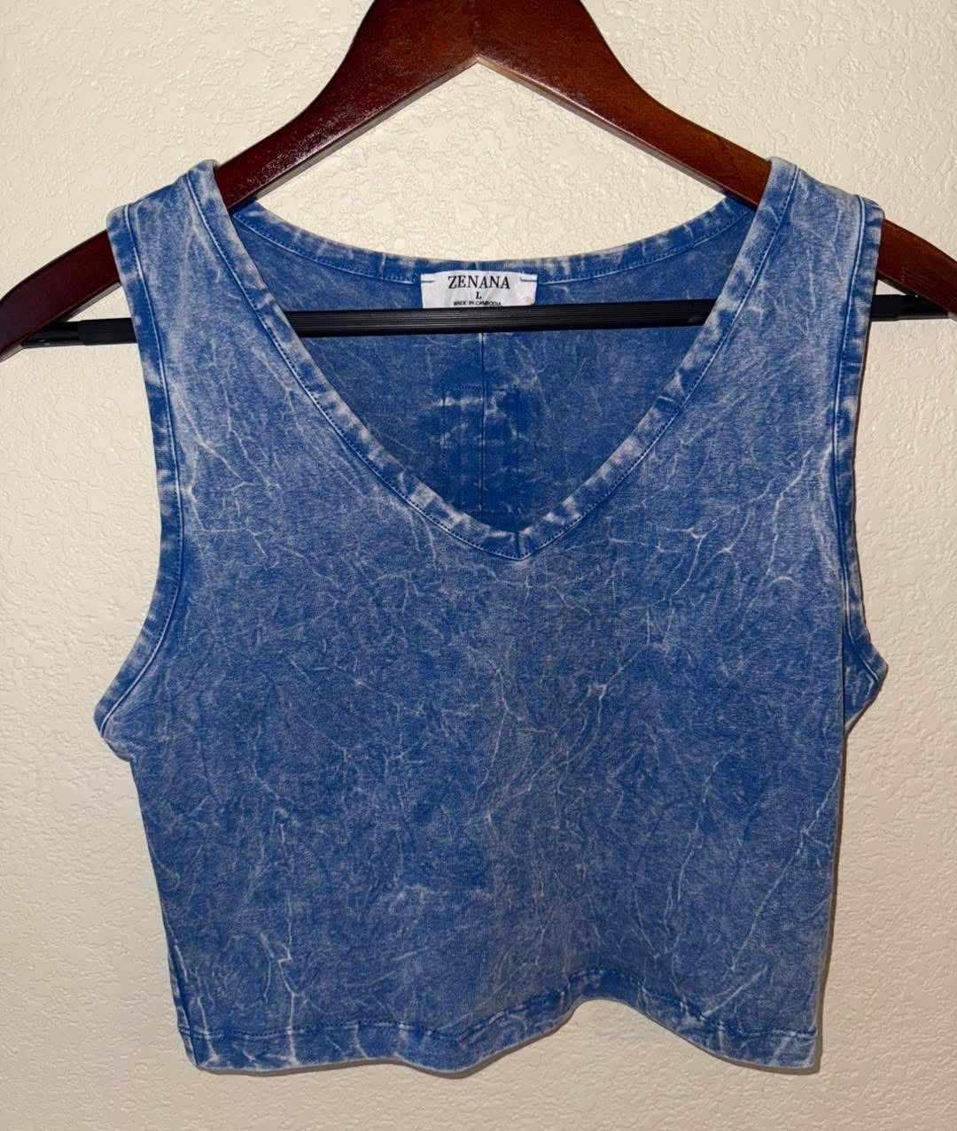 Acid Washed Cotton V-Neck Sleeveless Top
