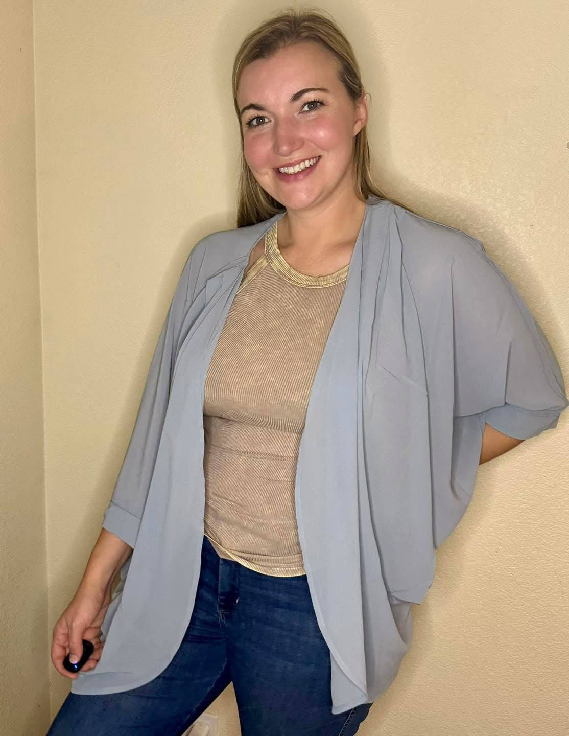 Woven Chiffon Cardigan with Shoulder Pleat