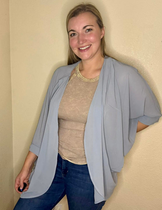 Woven Chiffon Cardigan with Shoulder Pleat