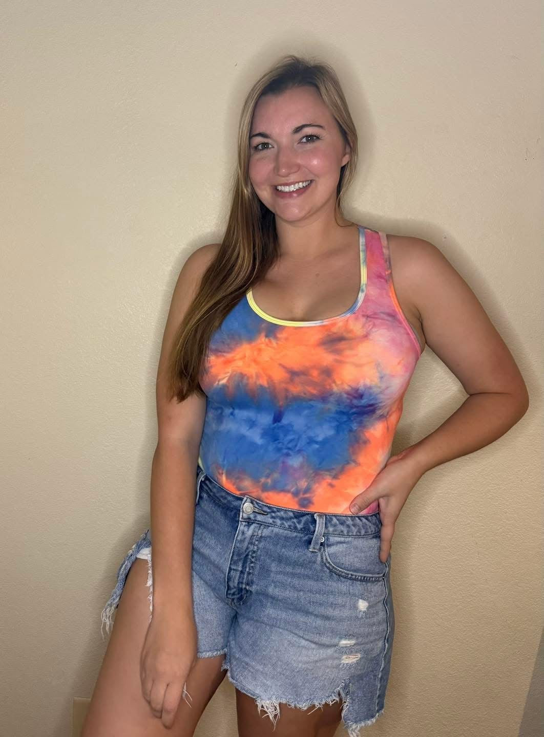 Brushed Tie Dye Racerback Tank Bodysuit
