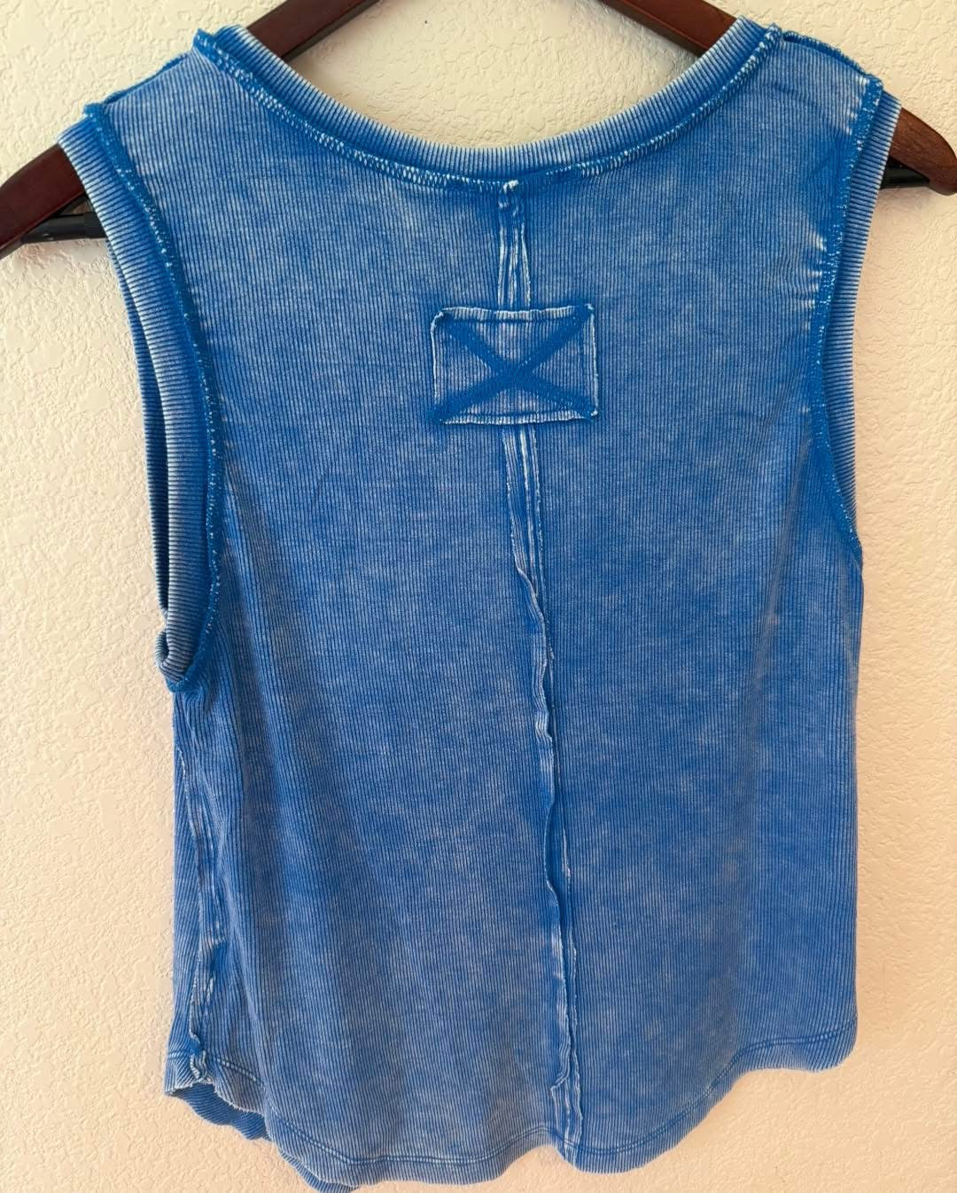 Acid Washed Ribbed Sleeveless Tank Top with Exposed Seam