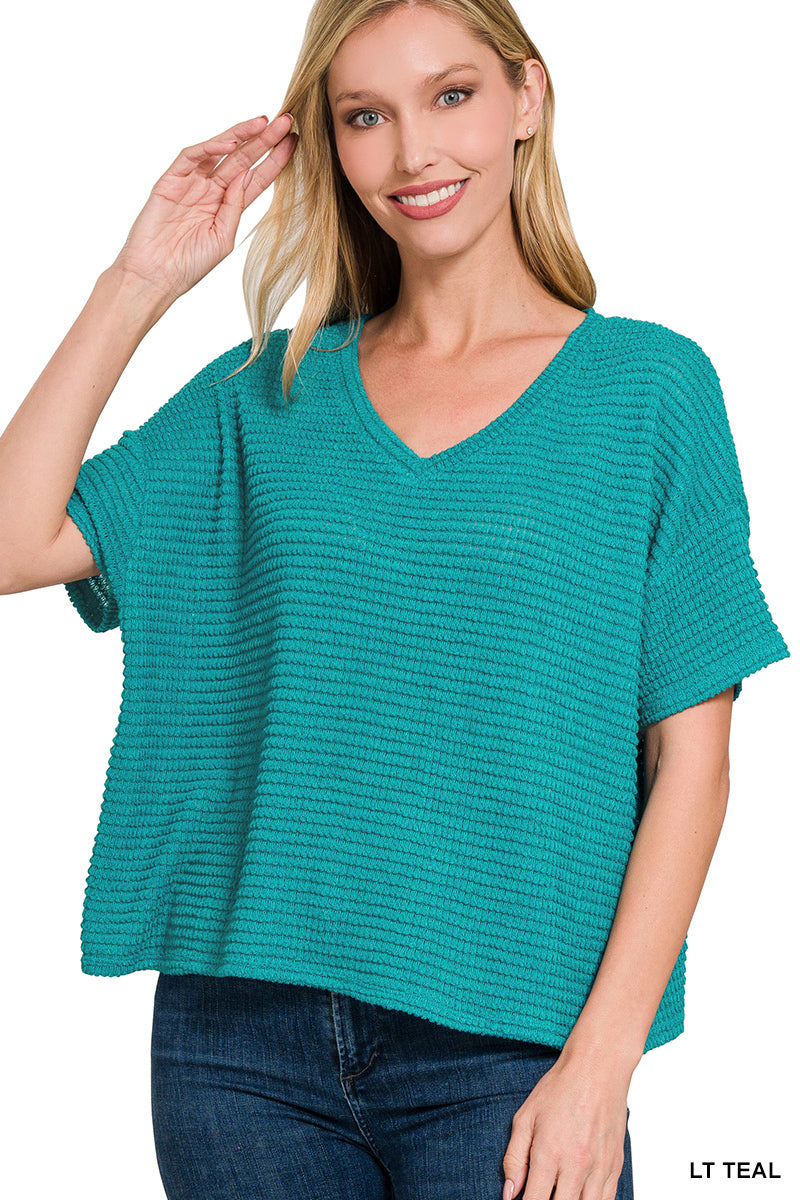 Drop Shoulder Short Sleeve Jacquard Sweater
