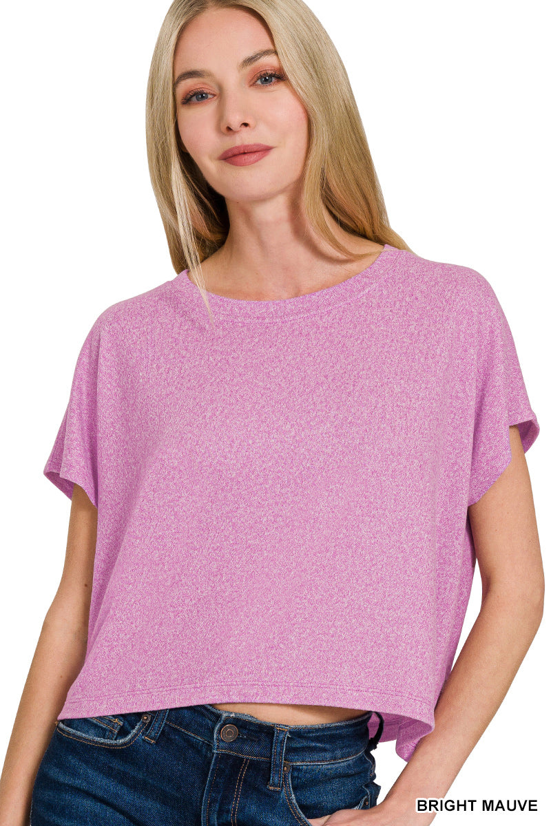 Soft Melange Short Sleeve Round Neck Cropped Top