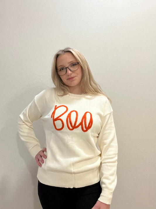 Boo Knitted Fall Clothing Pattern Ribbed Edge Sweater