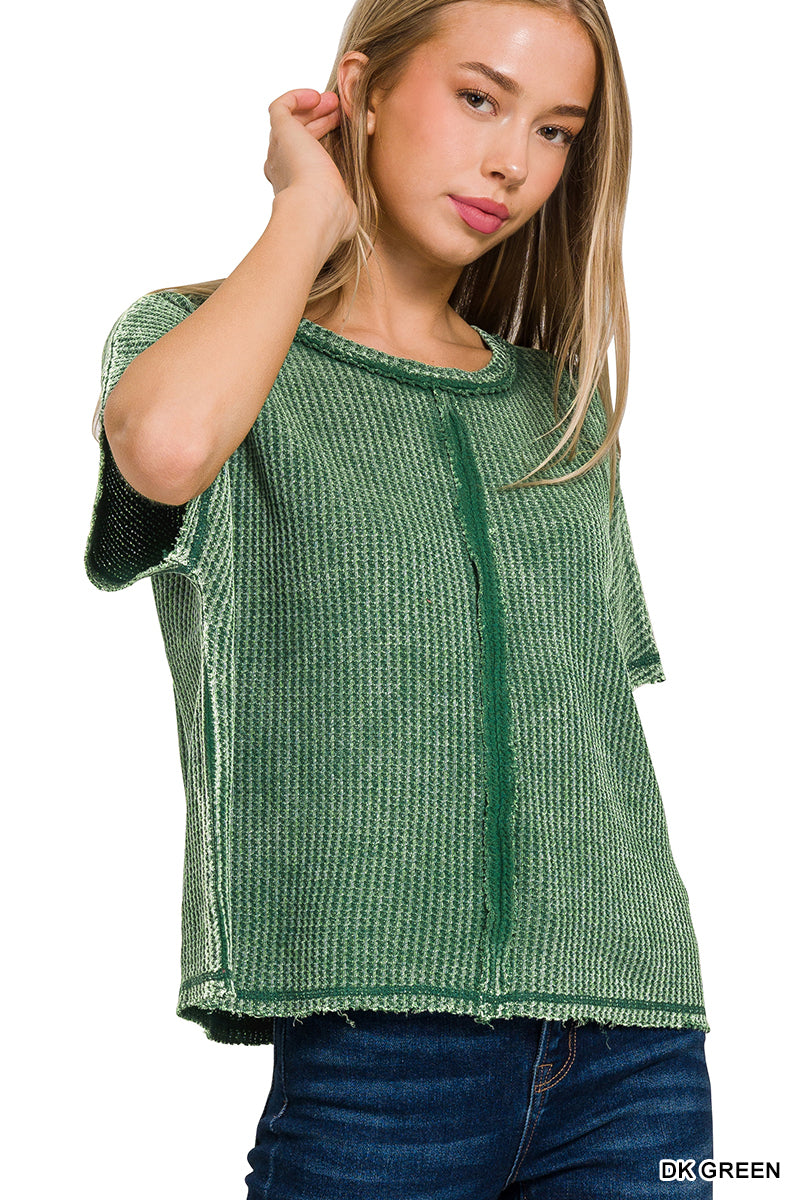 Acid Washed Baby Waffle Short Sleeve Top
