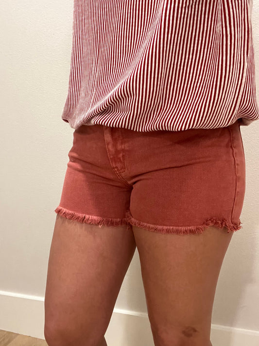 Acid Washed Frayed Cutoff Hem Shorts