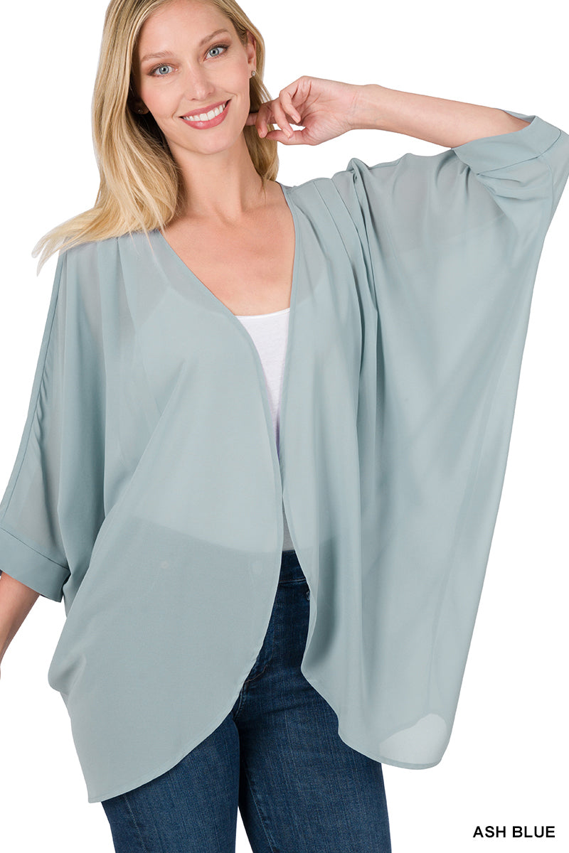 Woven Chiffon Cardigan with Shoulder Pleat