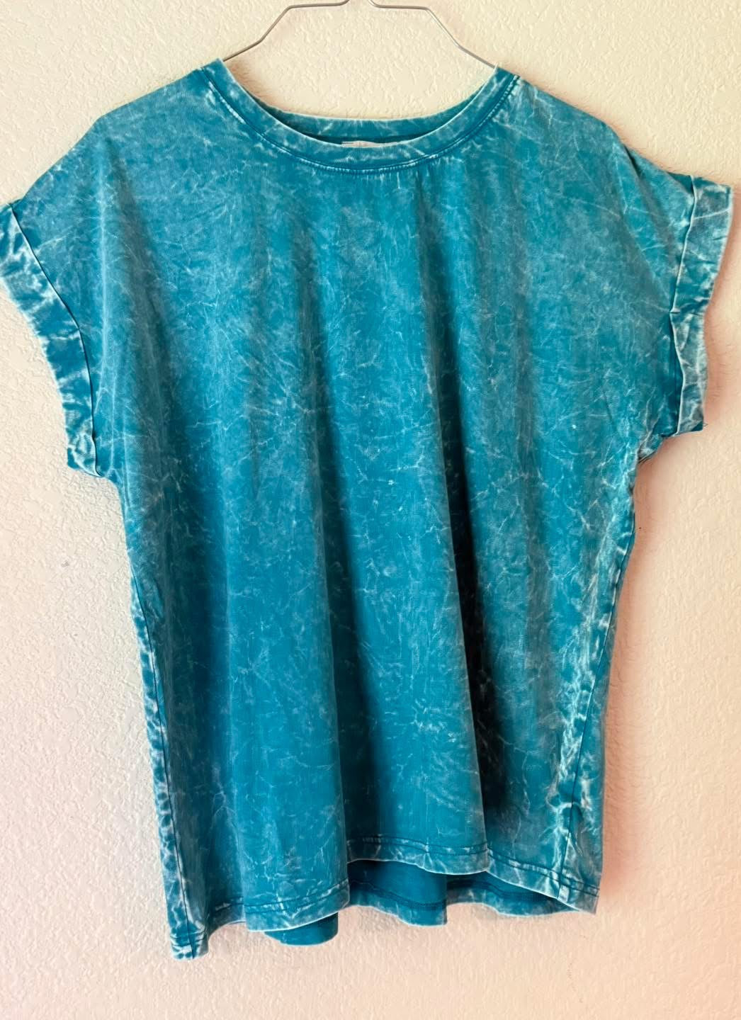 Crinkle Washed Round Neck Folded Short Sleeve Tee