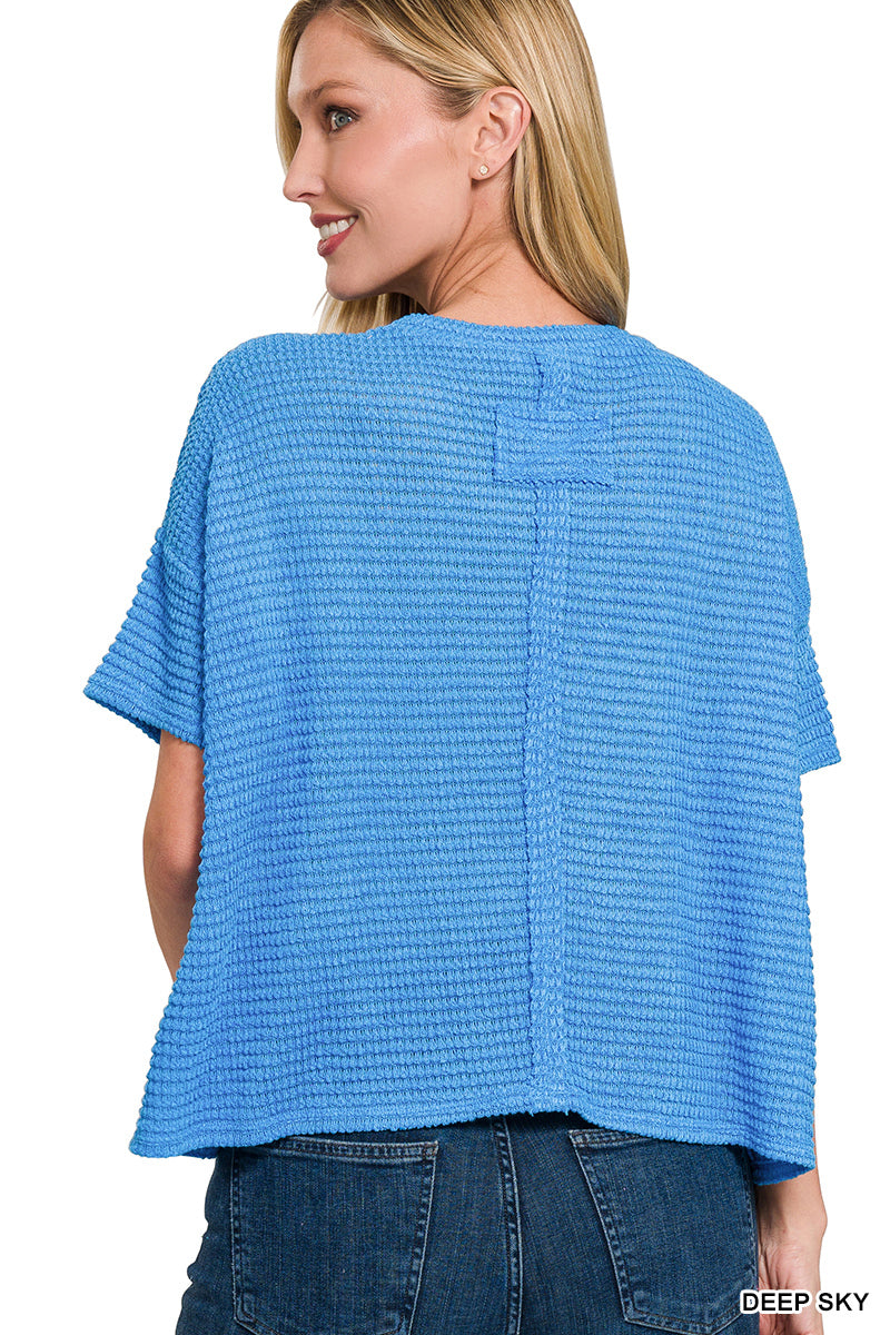 Drop Shoulder Short Sleeve Jacquard Sweater
