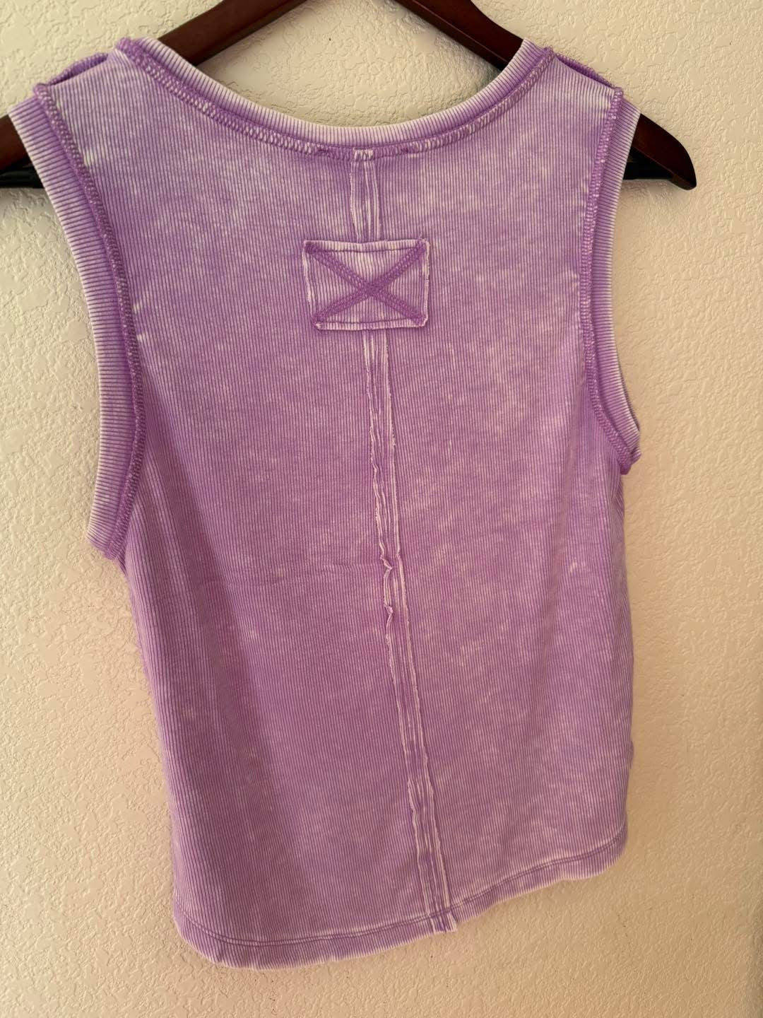 Acid Washed Ribbed Sleeveless Tank Top with Exposed Seam