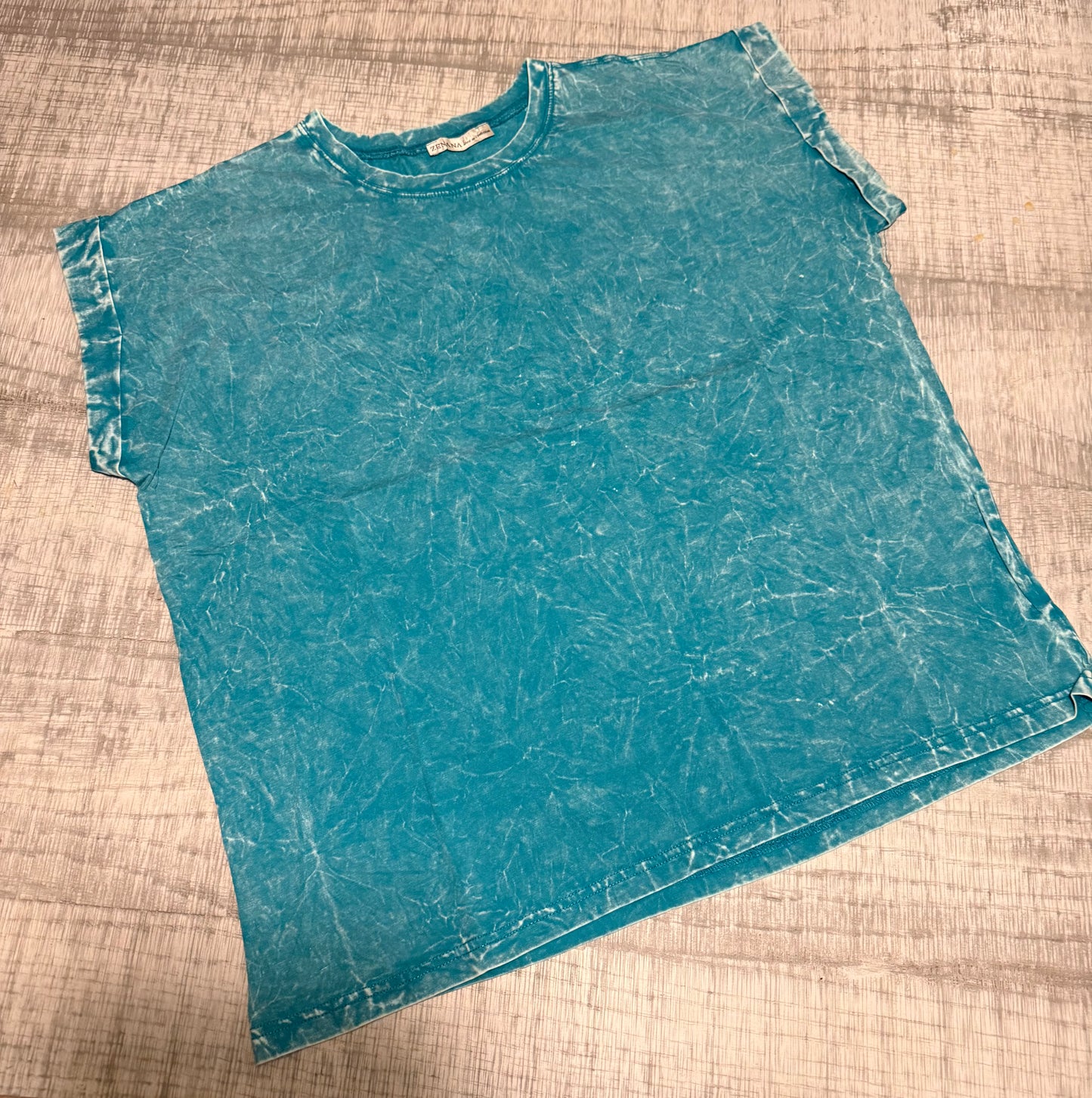 Crinkle Washed Round Neck Folded Short Sleeve Tee