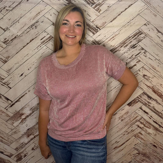Corded Rib Short Sleeve Top