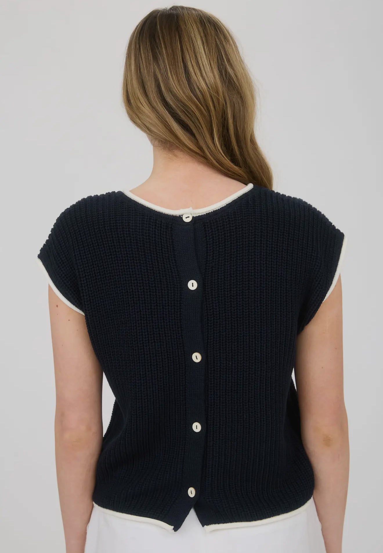 Blue Pepper Contrast Slim Short Sleeve Sweater Top