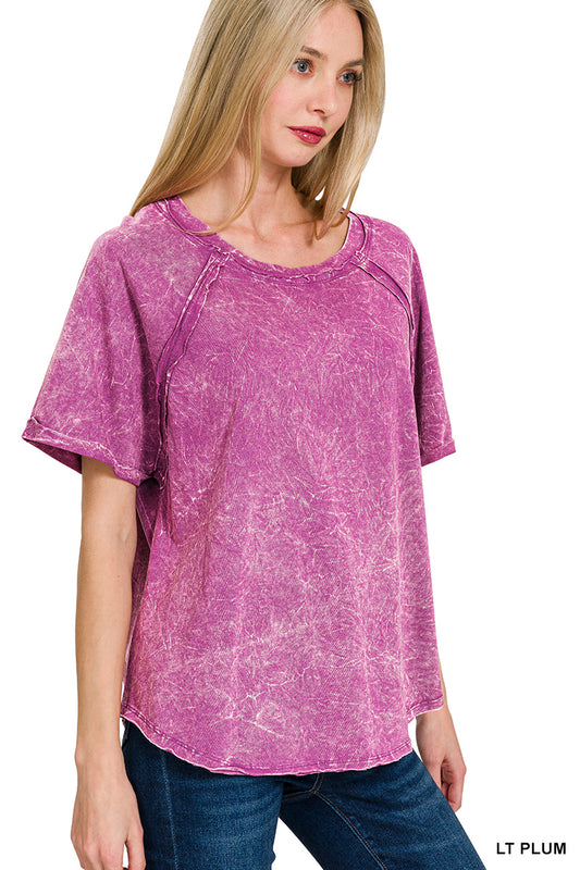 Back Patch Crinkle Washed Raglan Sleeve T-shirt