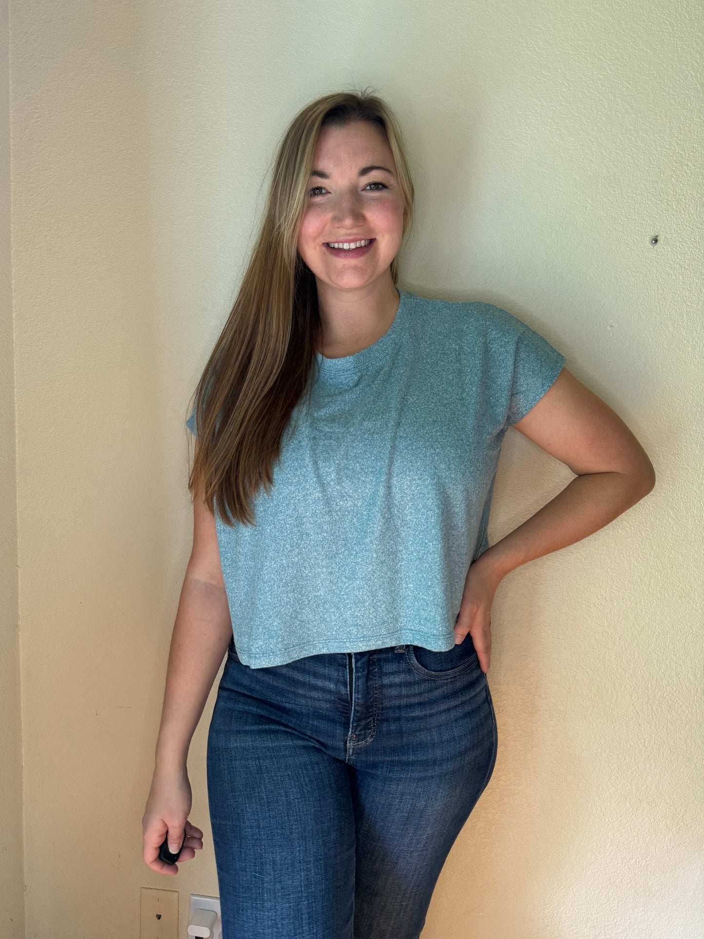 Soft Melange Short Sleeve Round Neck Cropped Top