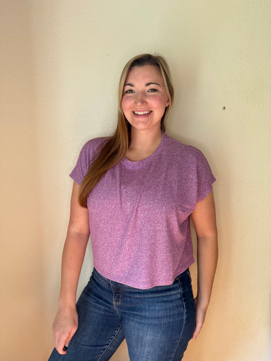 Soft Melange Short Sleeve Round Neck Cropped Top