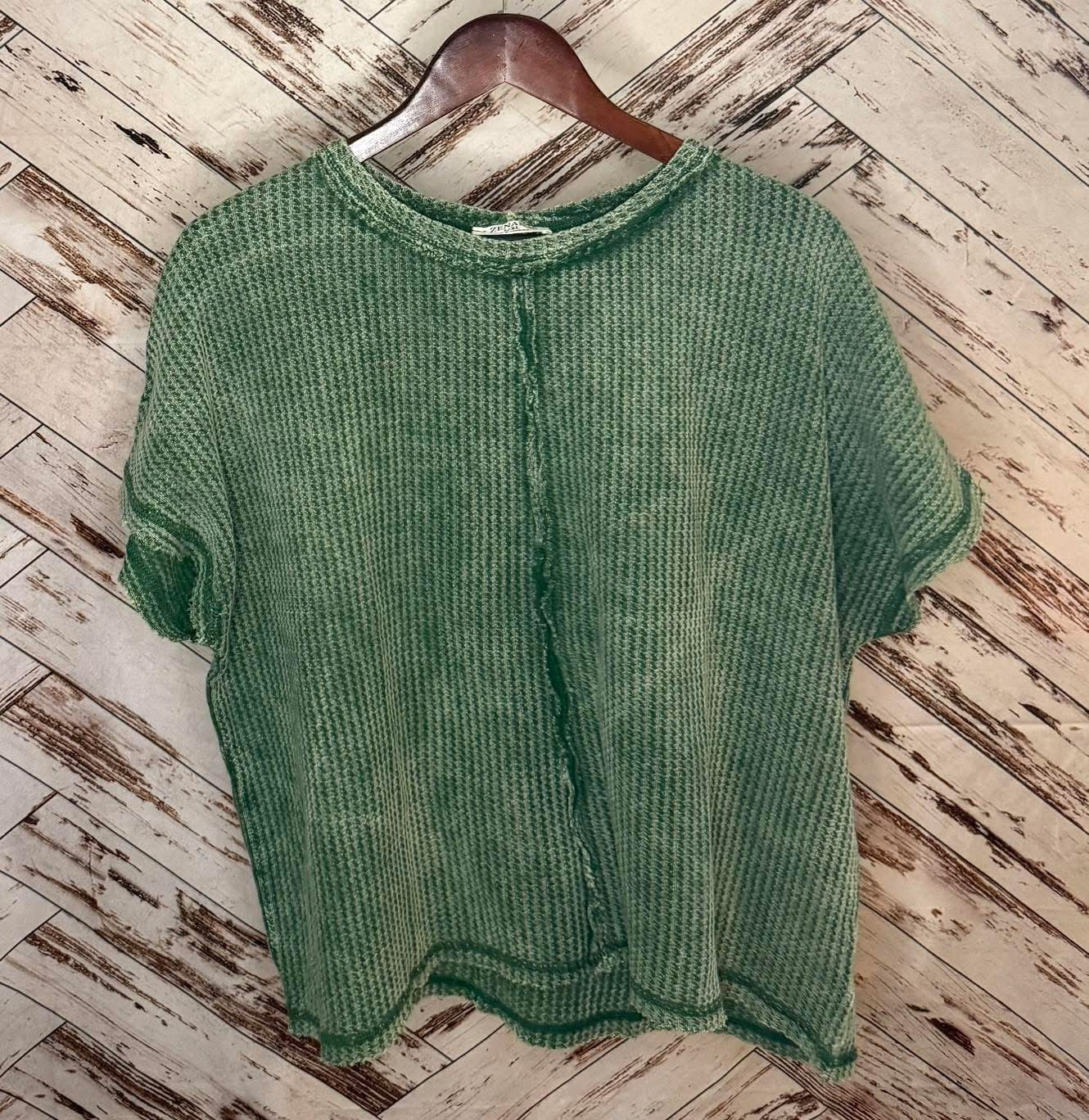 Acid Washed Baby Waffle Short Sleeve Top