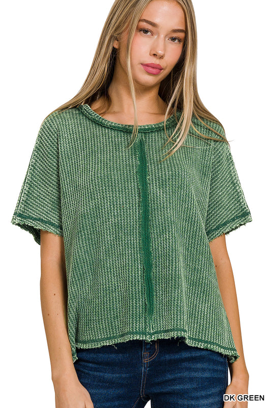 Acid Washed Baby Waffle Short Sleeve Top