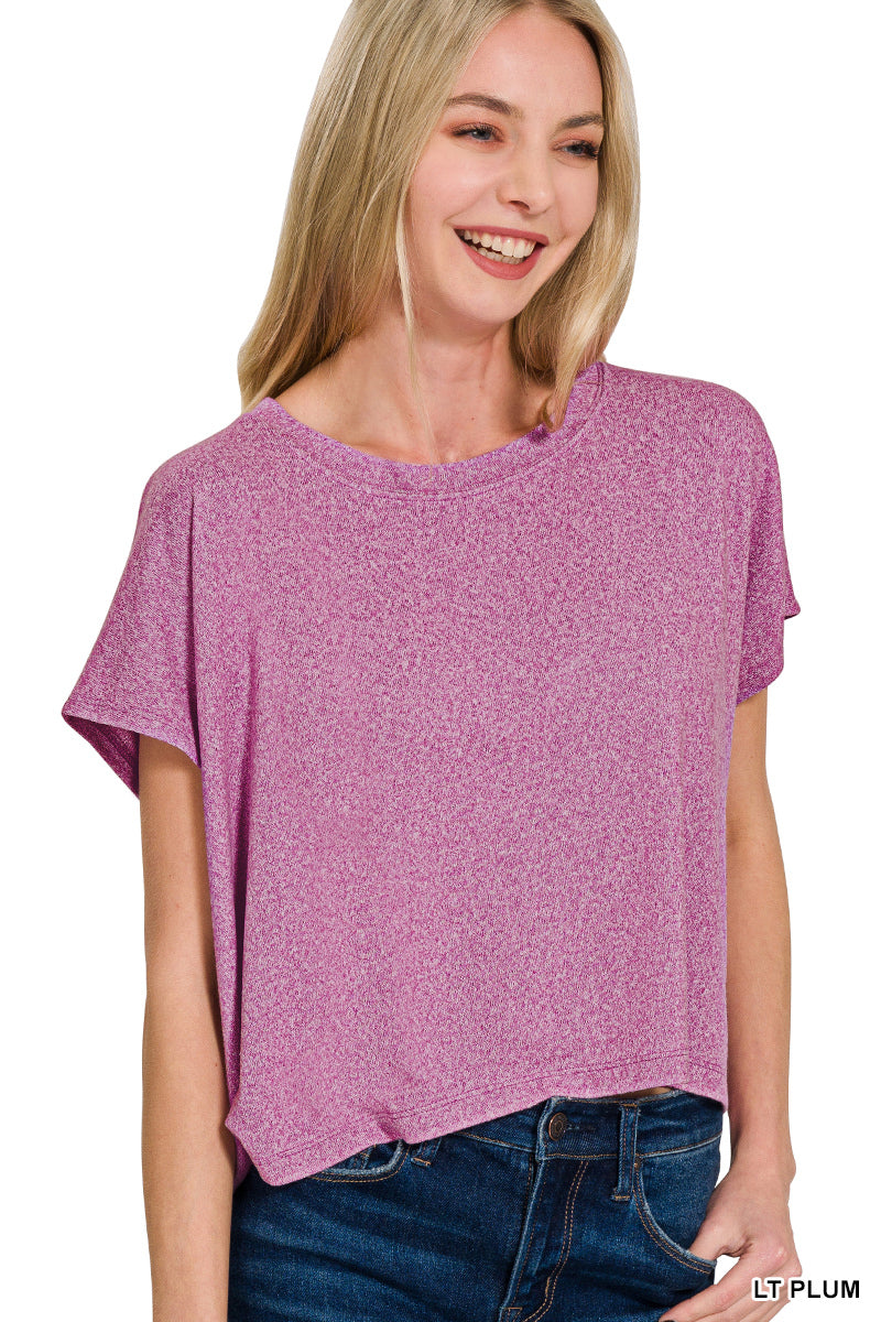 Soft Melange Short Sleeve Round Neck Cropped Top
