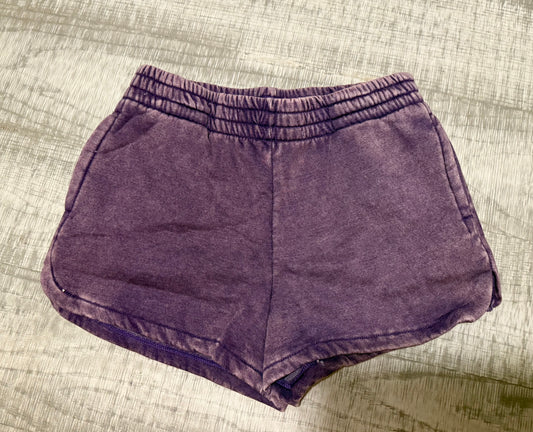 Acid Washed Elastic Waistband Dolphin Shorts