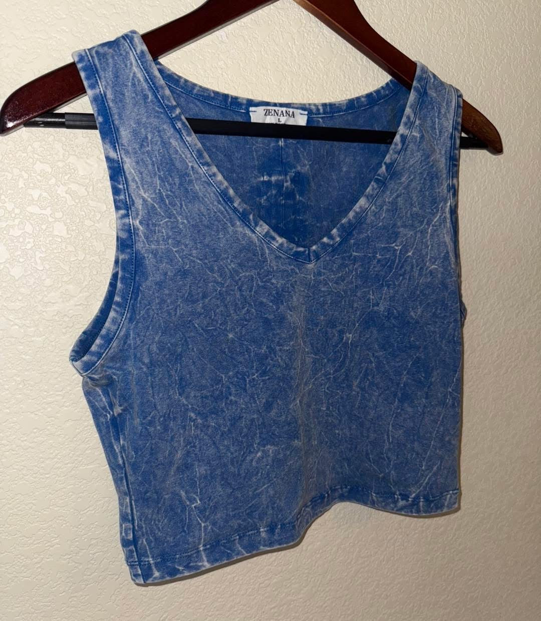 Acid Washed Cotton V-Neck Sleeveless Top