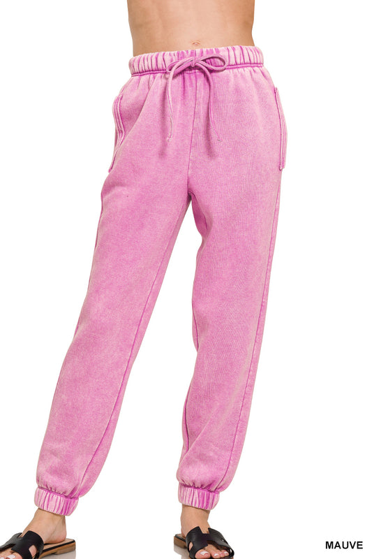 Acid Wash Fleece Sweatpants with Pockets