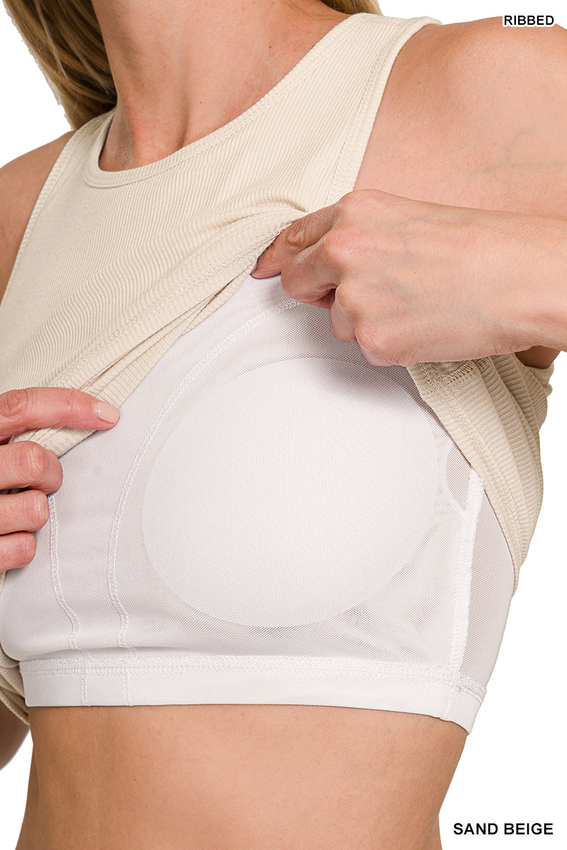 Racer Back Rib Tank Top w/  Removable Pads