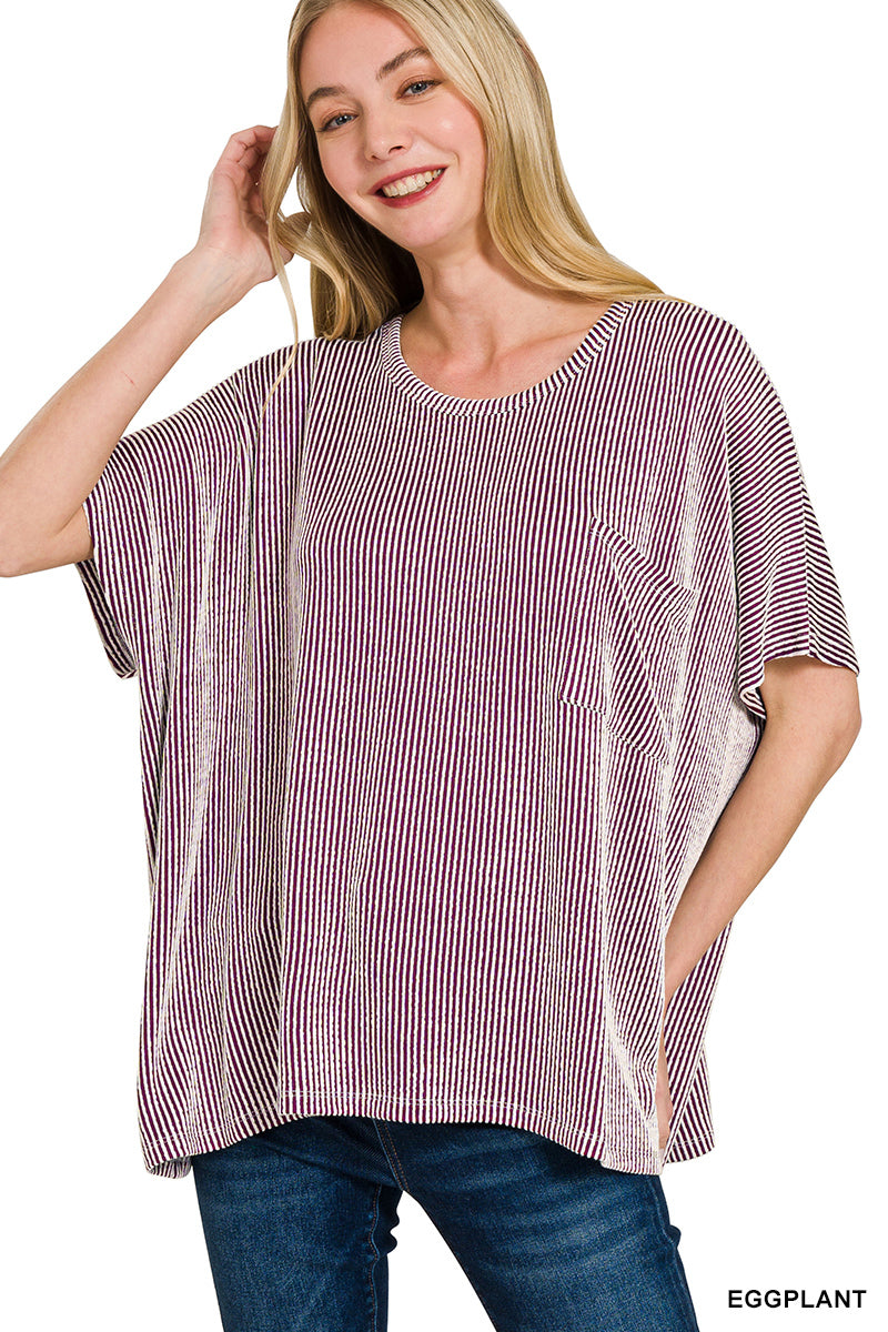 Corded Rib Oversized Short-Sleeve Top