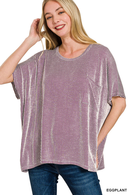 Corded Rib Oversized Short-Sleeve Top