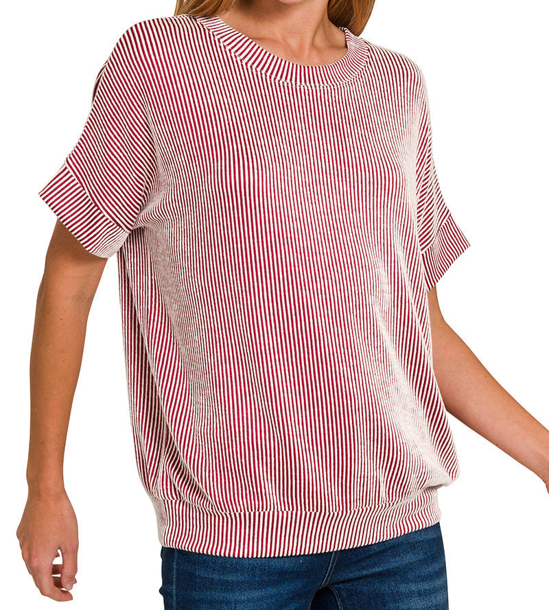 Corded Rib Short Sleeve Top