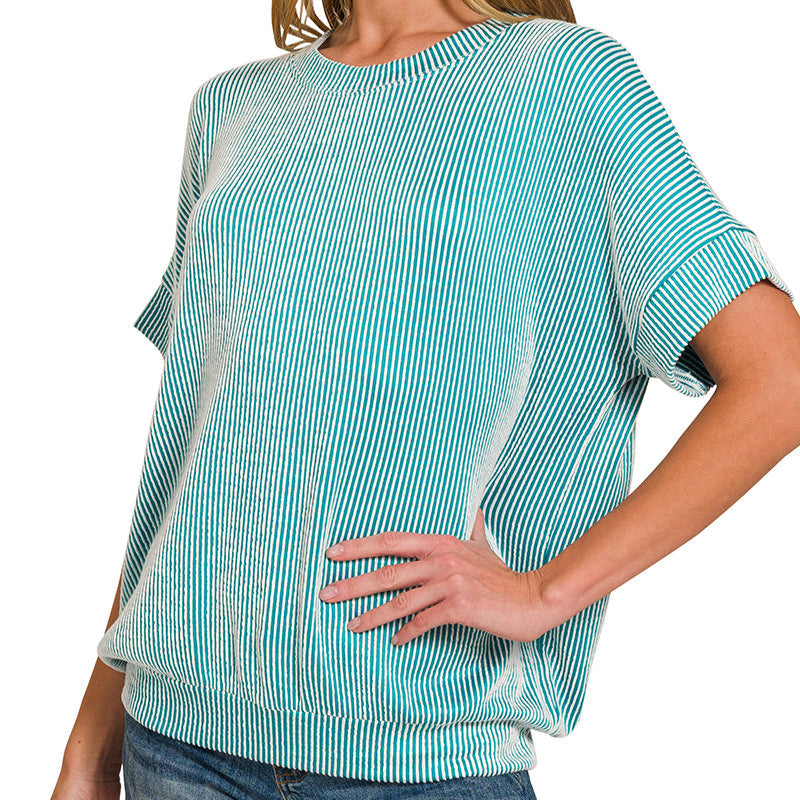 Corded Rib Short Sleeve Top