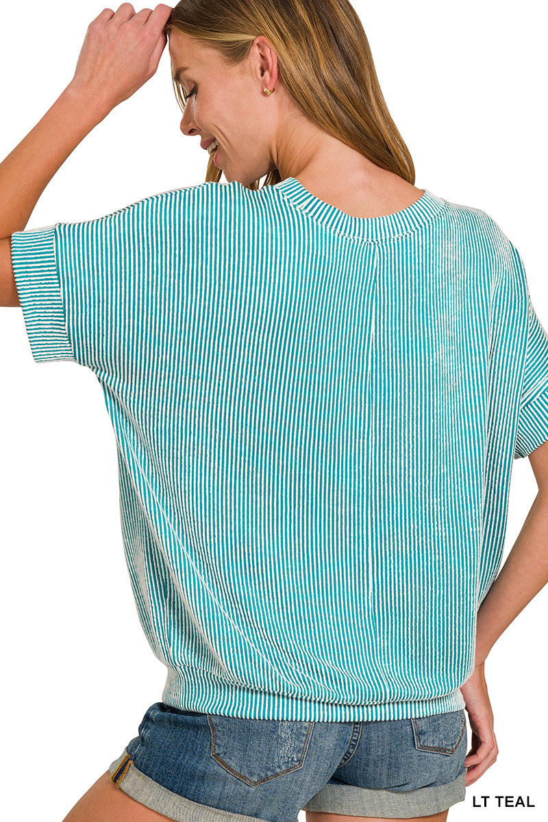 Corded Rib Short Sleeve Top