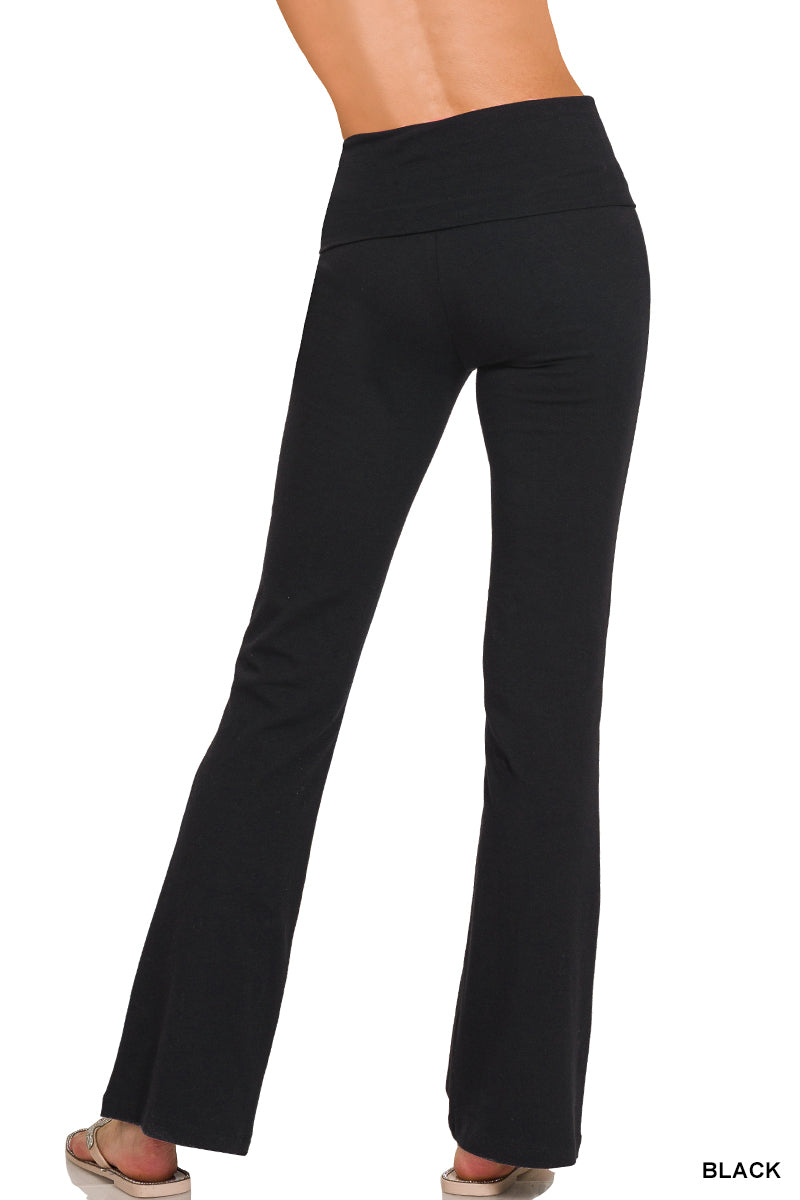 Premium Cotton Fold Over Flare Leg Yoga Pants